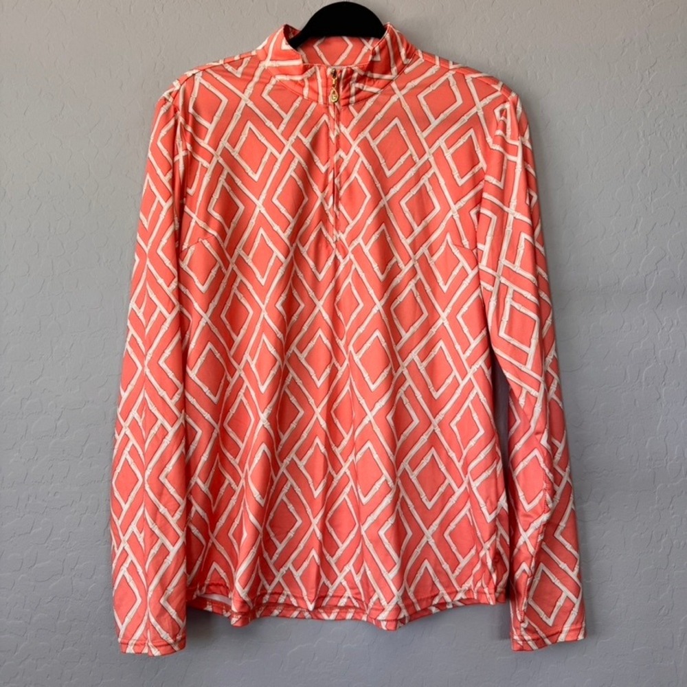 SanSoleil Womens L Coral Bamboo‎ Print UPF 50 Long Sleeve Golf Pullover